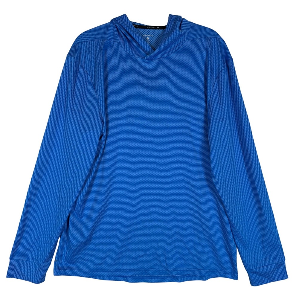 Layer 8 Hoodie Mens Large Blue V Neck Pullover Lightweight Quick Dry Athletic